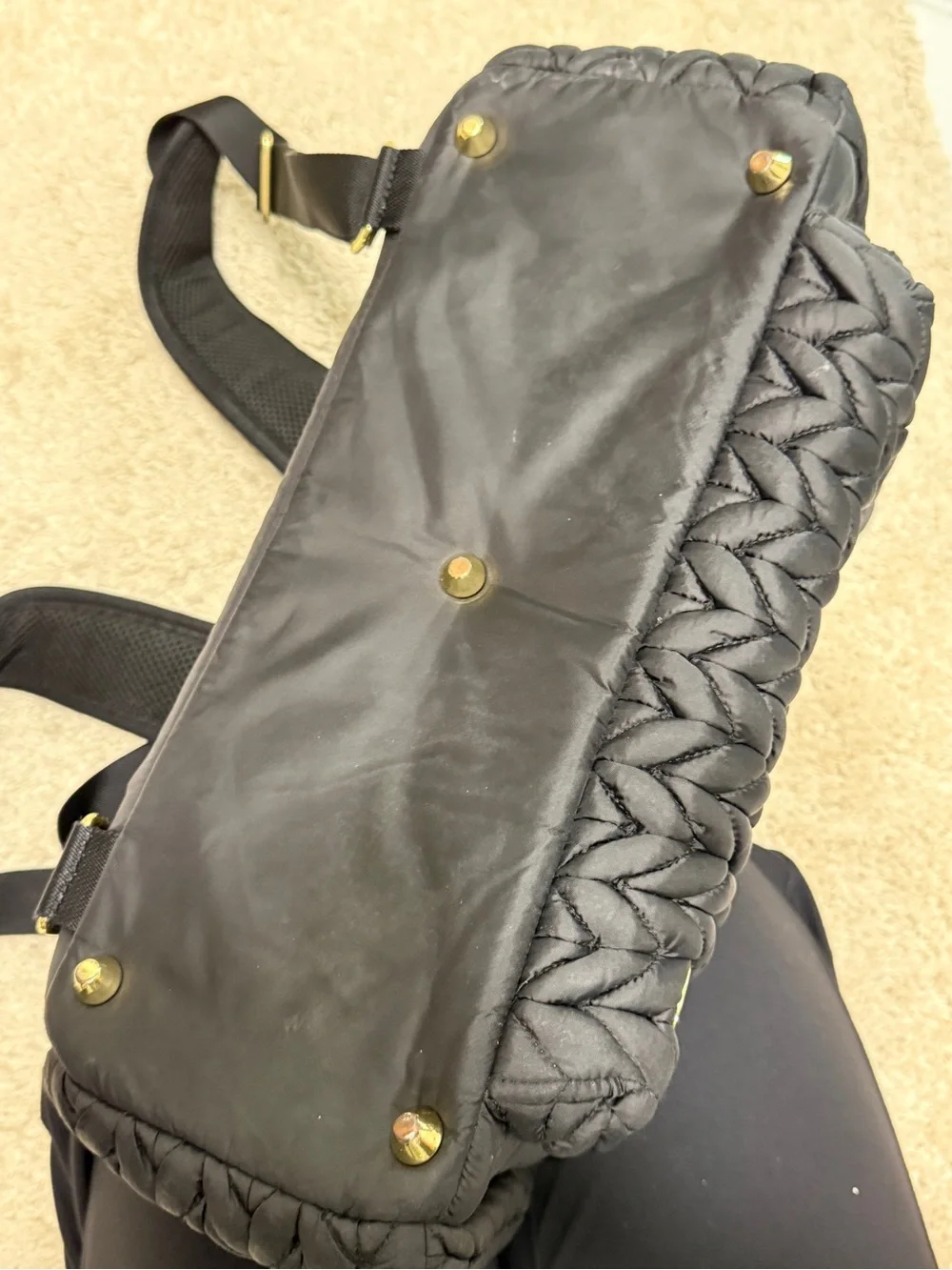 HAPP Levy Backpack - Black Quilted Puffer Backpack with Braided Panels